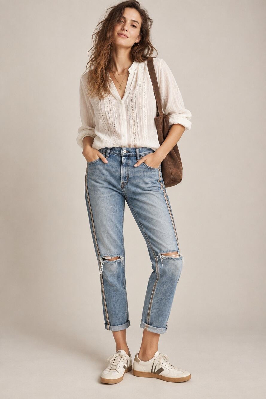 Anthropologie Pilcro Side-Stripe Slim Boyfriend Jeans Size 28 Distressed